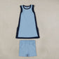 Baby Girls Kids Sleeveless Tops Blue Pockets Shorts Set Yoga Active Clothes RTS