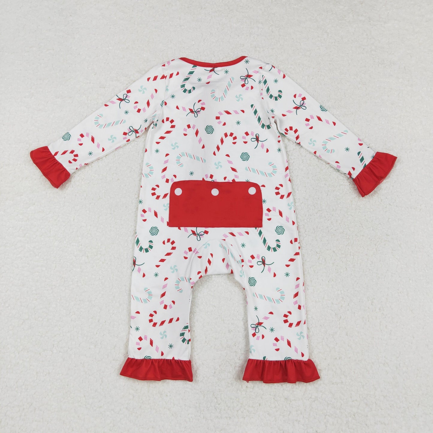 Baby Girl Long Sleeves Christmas Candy Cane Zipper Christmas Romper