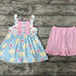 Baby Girl Lemon Tops Pink Ruffle Cotton Shorts Set