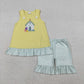 Baby Girls Sleeveless Embroidery Cross Jesus Tops Green Plaid Shorts Easter Set RTS