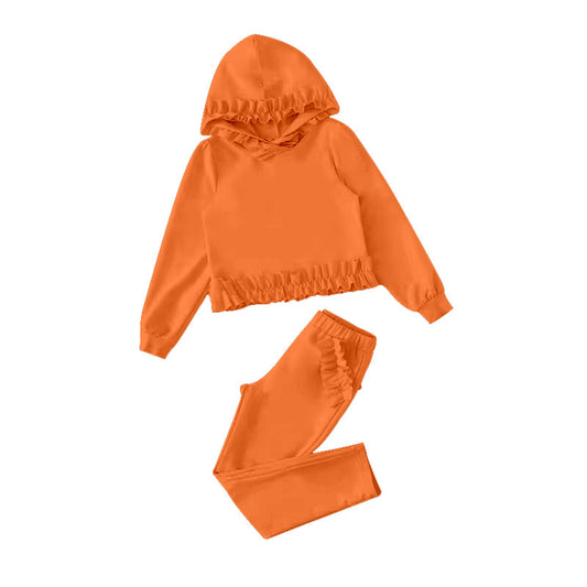 Baby Girl Orange Long Sleeves Hooded Shirt Pocket Pants Set