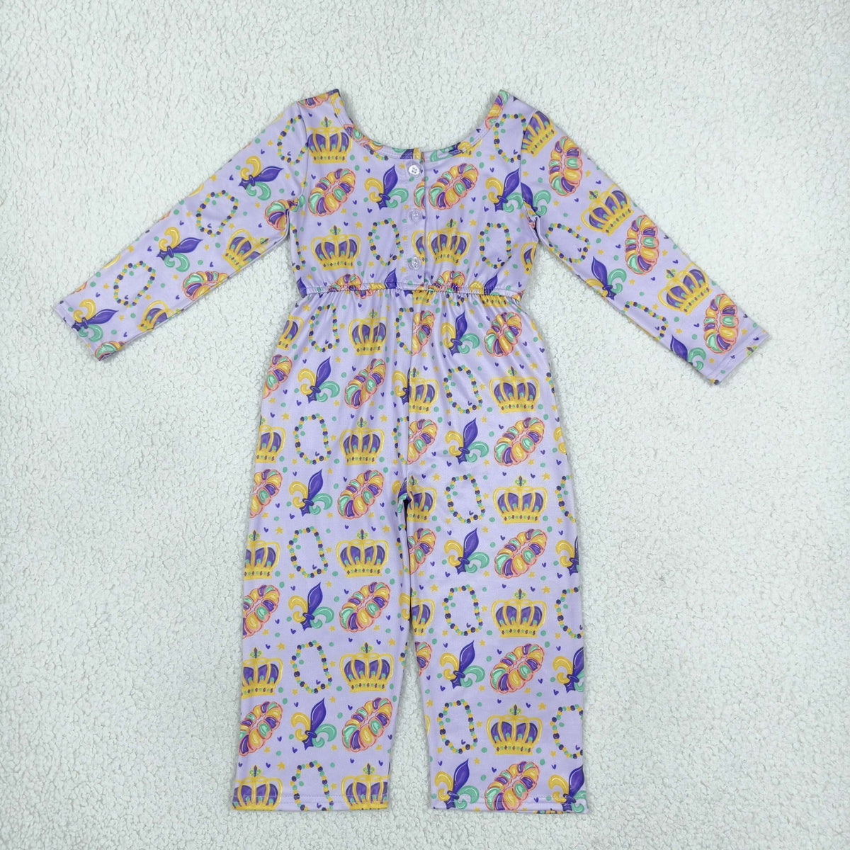 Baby Girls Kids Long Sleeves Flower Donuts Pockets Pants Mardi Gras Jumpsuit Clothes RTS