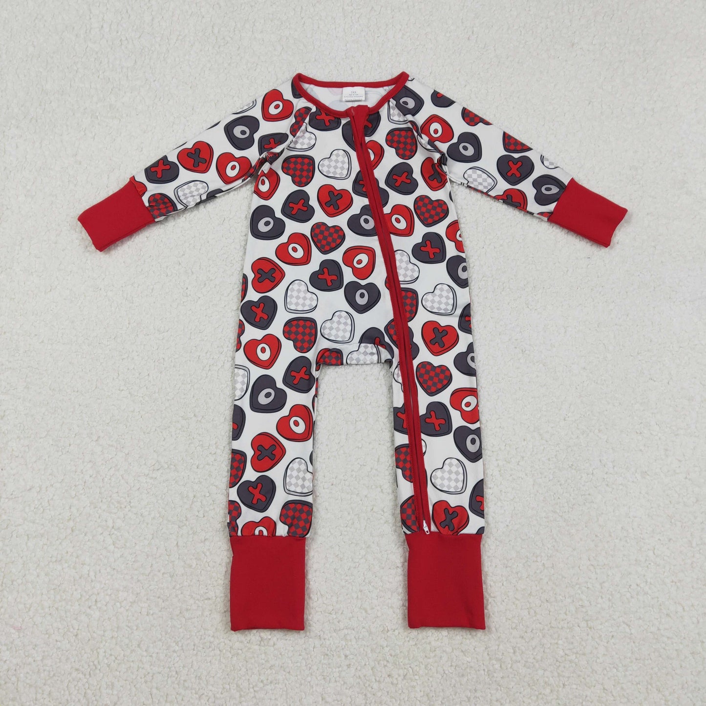 Baby Girls Long Sleevses Hearts Bows Valentine Red Zipper Sleeper Romper RTS