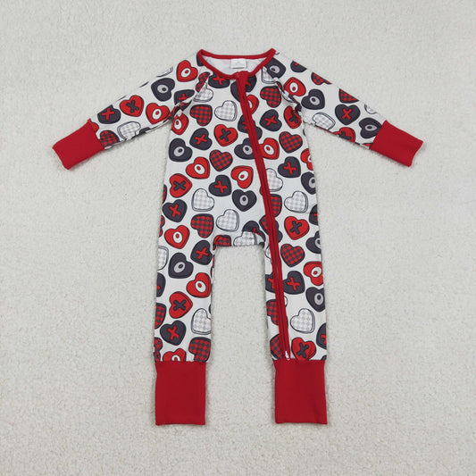 Baby Girls Long Sleevses Hearts Bows Valentine Red Zipper Sleeper Romper RTS