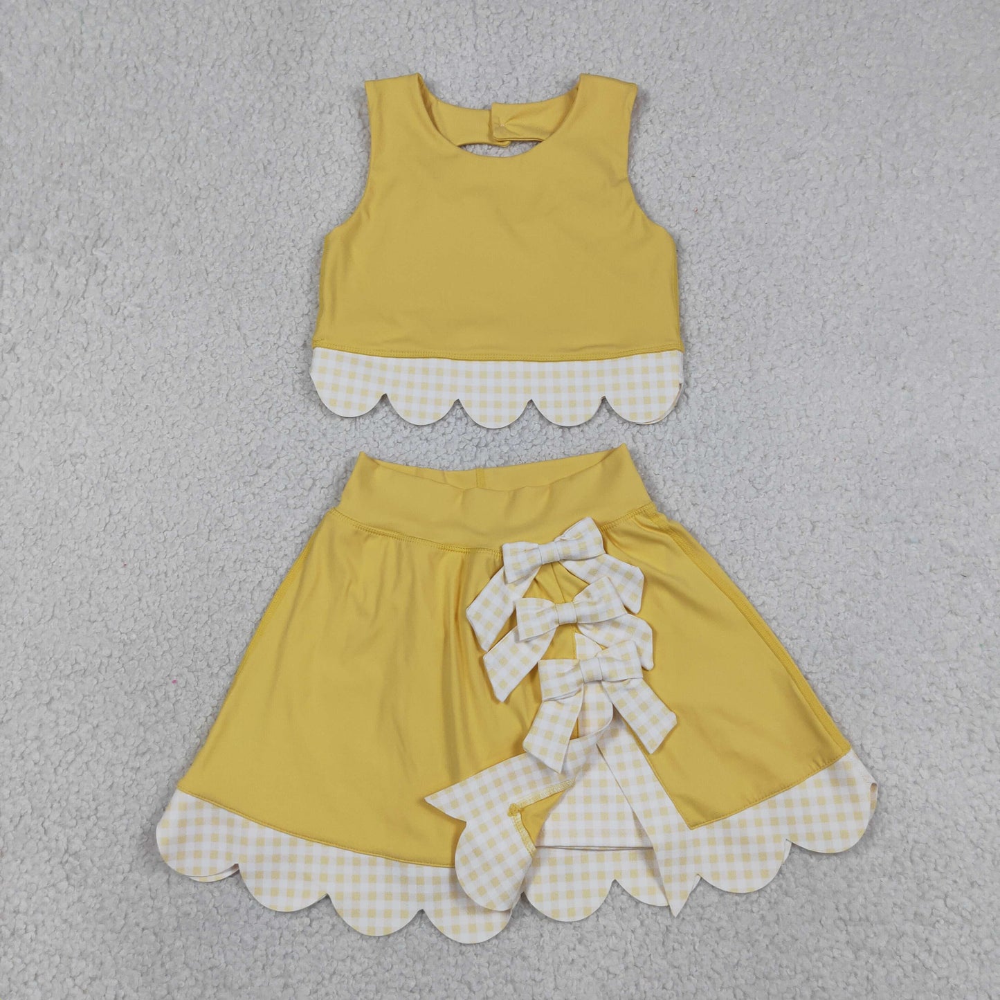 Baby Girls Yellow Sleeveless Tops Bows Skirt Shorts Yoga Clothes Set RTS