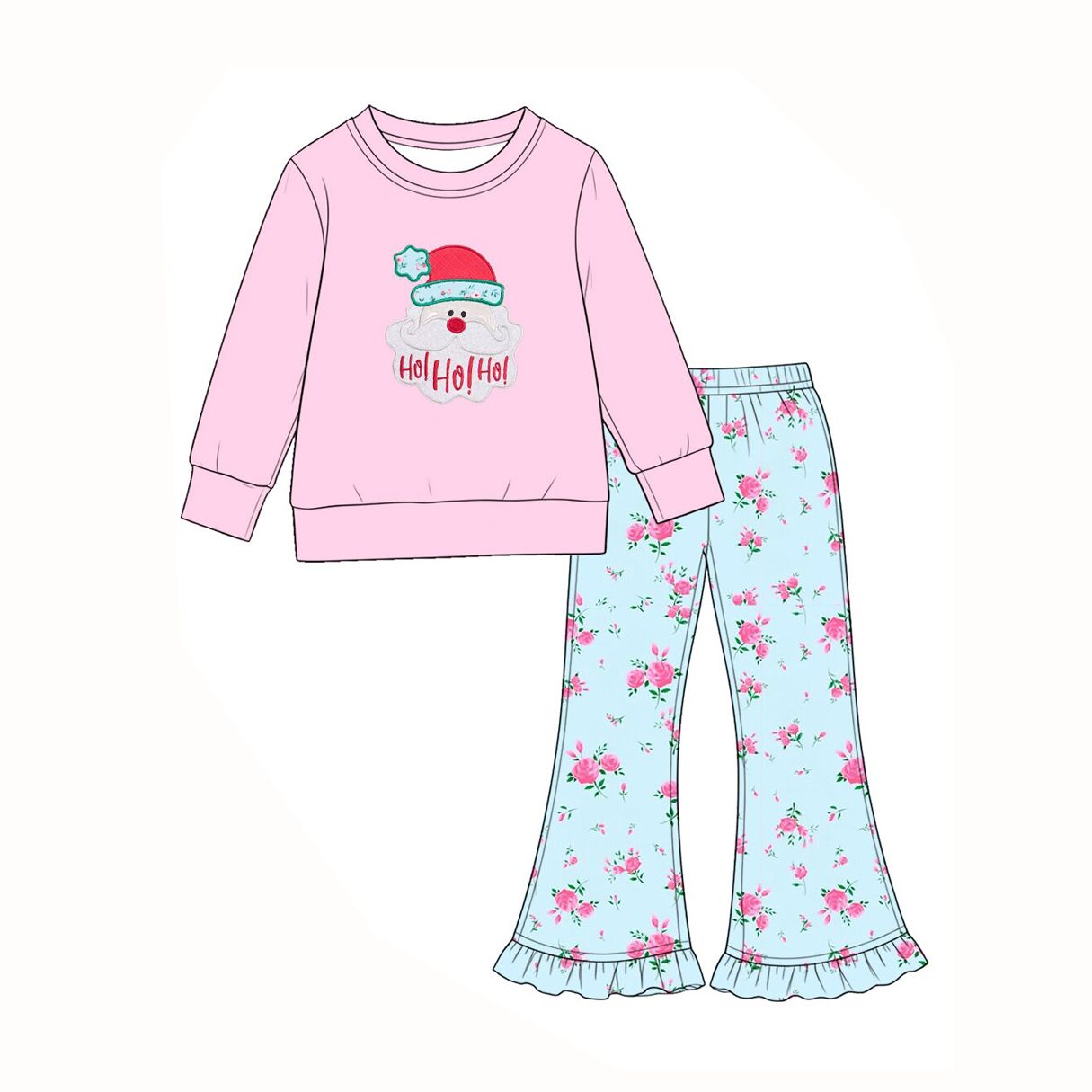 ( Moq 5 ) Preorder Baby Girls Kids Christmas Santa Tops Flower Ruffle Pants Set Clothes