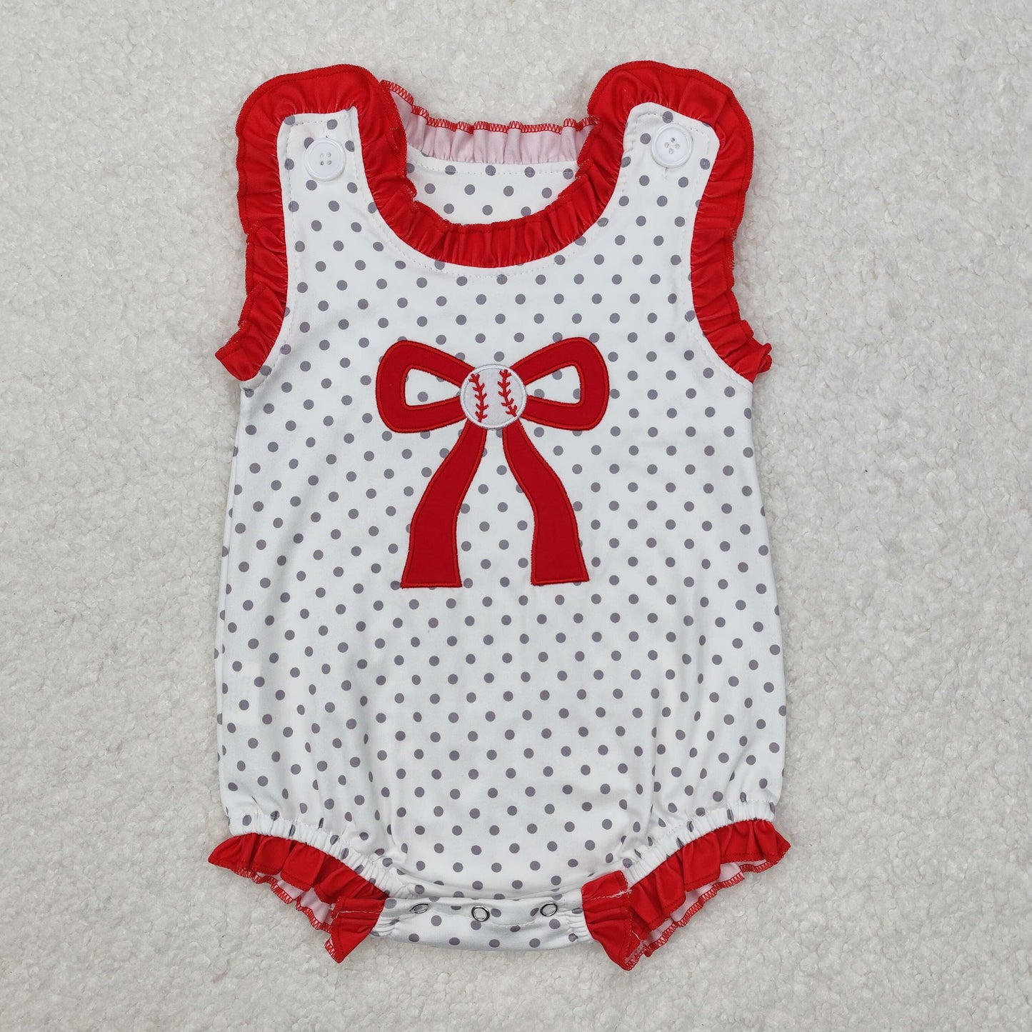 Baby Girl Infant Embroidery Baseball Bow Sleeveless Bubble Summer Romper