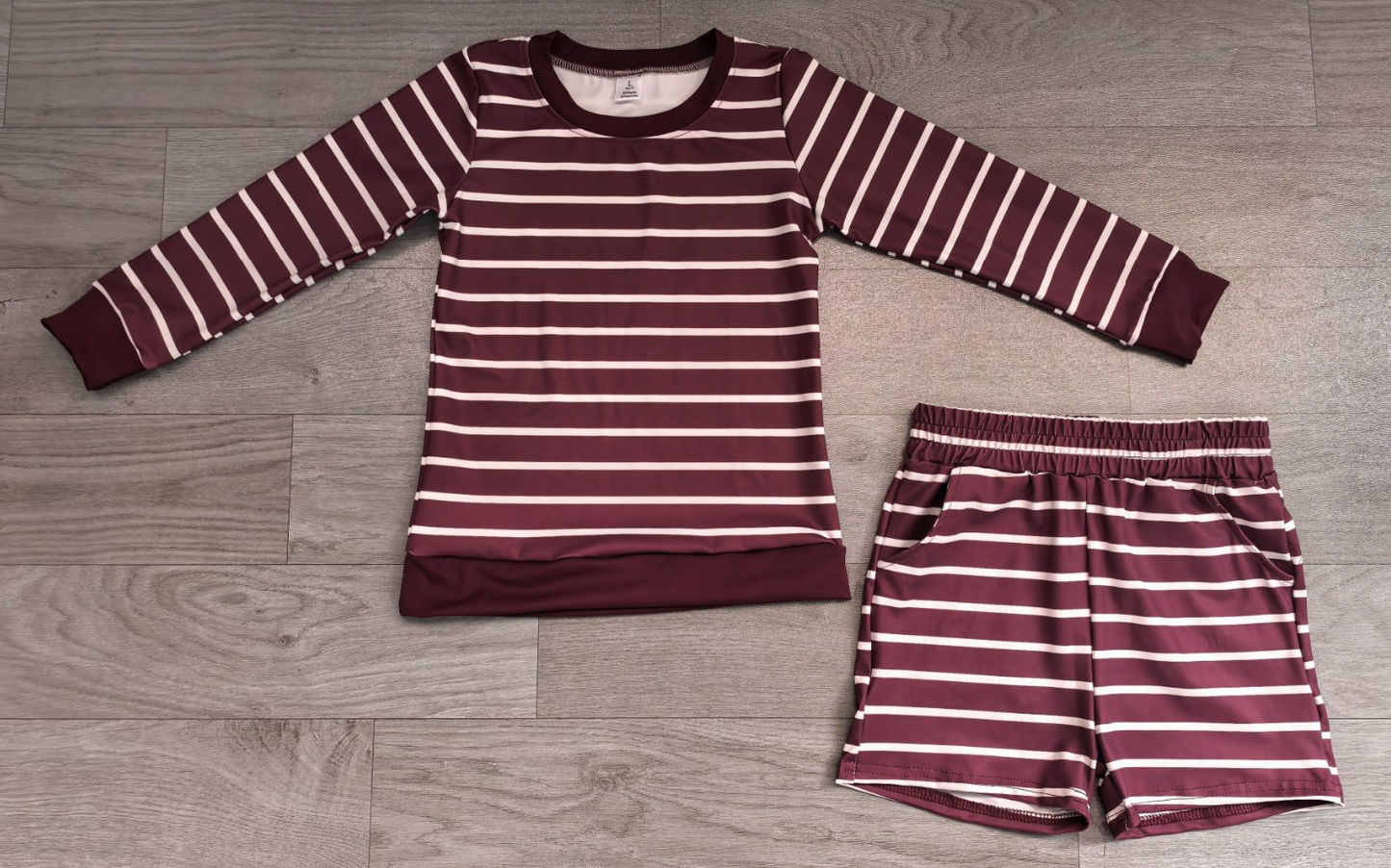 ( No moq ) Preorder Baby Girls Kids Long Sleeves Shirt Shorts Red Stripes Set Yoga Active Clothes