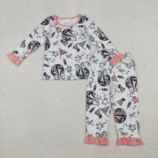 Baby Girl Long Sleeves Happy New Year Bows Shirt Pants Pajamas Set RTS