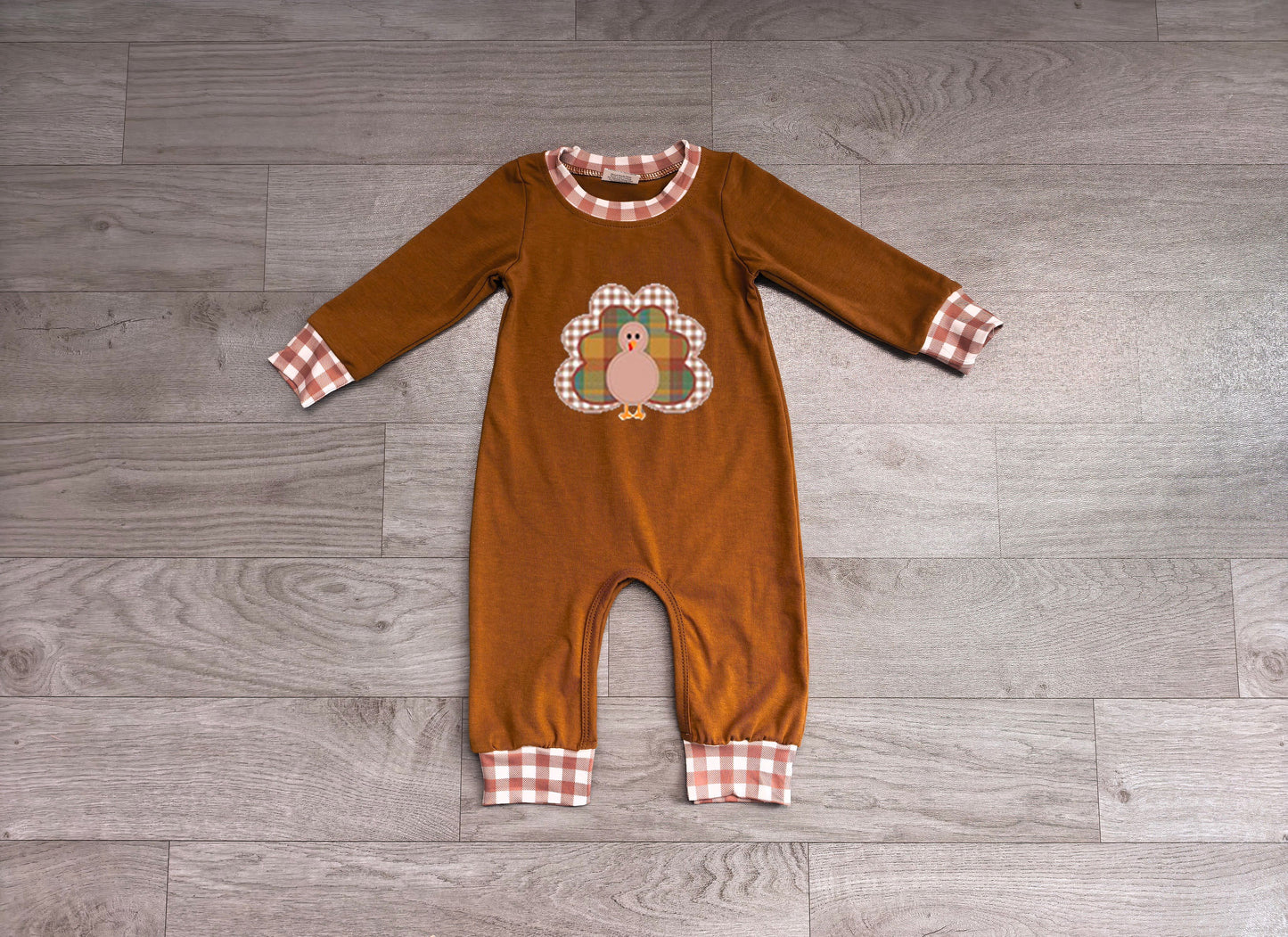 ( No moq ) Preorder Baby Boy Infant Long Sleeves turkey Thanksgiving Brown Romper Clothes