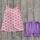 Baby Girls Kids Sleeveless Flower Bows Hearts Tunic Purple Shorts 4th of July Set RTS