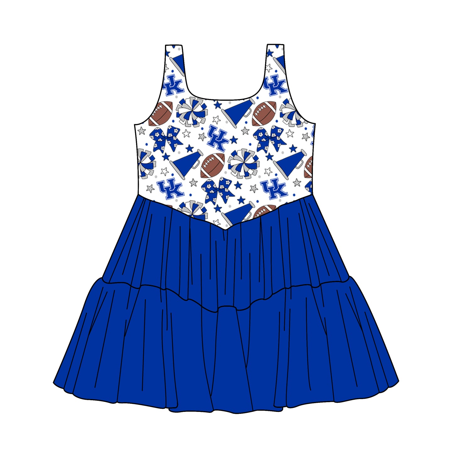 ( Moq 5 ) Baby Girls Toddler Blue Bows Cheer Football Ruffle Dress Team Clothes