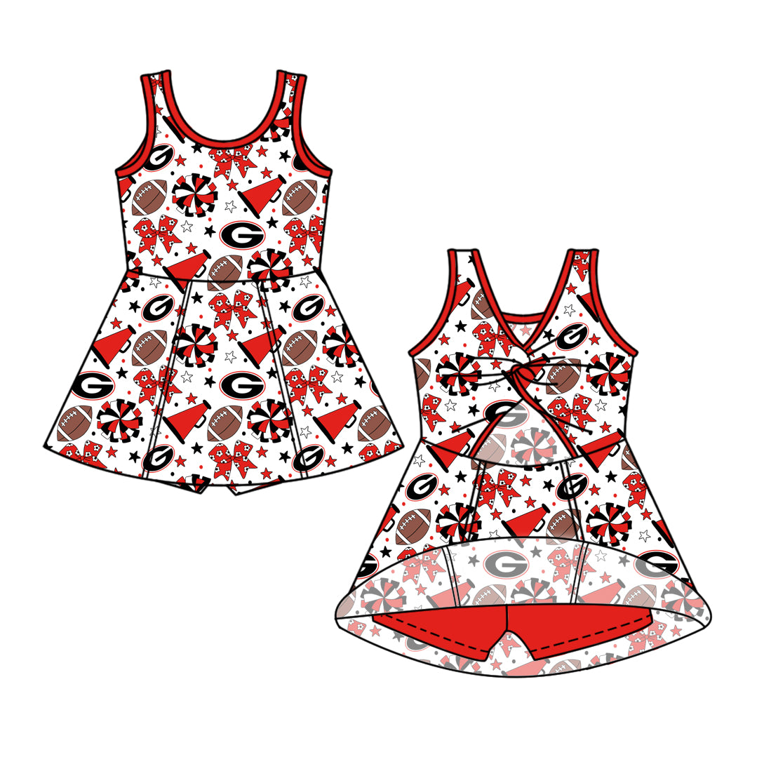 ( Moq 5 ) Baby Girls Toddler Sleeveless Red Bows Cheer Football Shorts Ruffle Dress Team Clothes