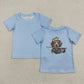 Baby Boys Kids Short Sleeves Dog Fishing Blue Shirt Tops RTS
