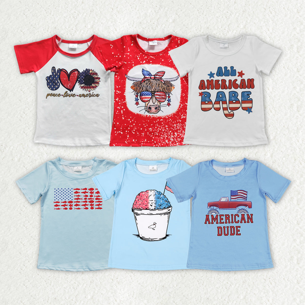 Baby Boy Girl Short Sleeves July 4th Sibling Shirt Tops RTS