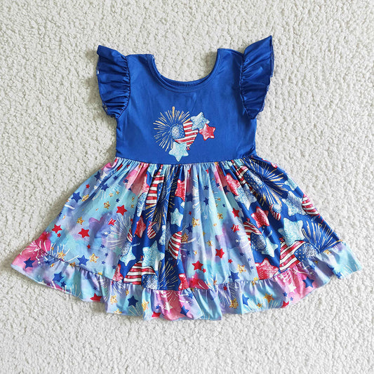 Promotion Baby Girl July 4th Stars Blue Twirl Dress