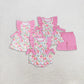 Baby Girl Short Sleeves Flower Pink Bows Sibling Dress Romper Set Clothes RTS