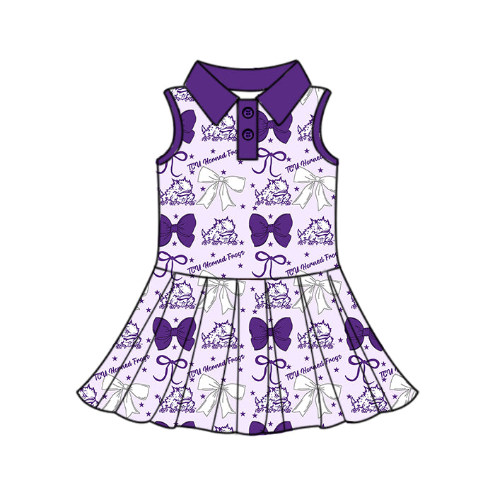( Moq 5 each style ) Baby Boy Girl Toddler Team Purple Bows Sibling Shirt Dress Set