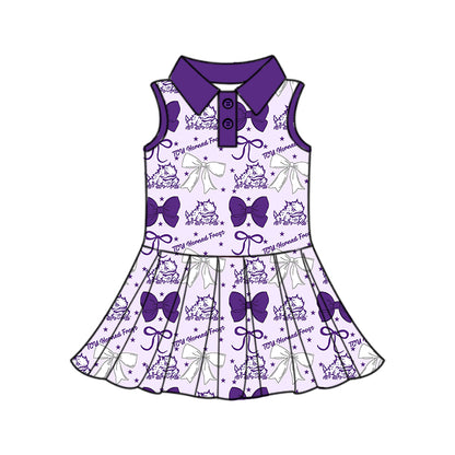 ( Moq 5 each style ) Baby Boy Girl Toddler Team Purple Bows Sibling Shirt Dress Set