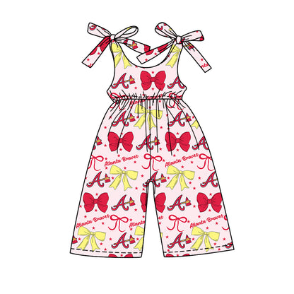 ( Moq 5 each style ) Baby Girl Toddler A Team Red Yellow Bows Sibling Jumpsuit Set 6.16