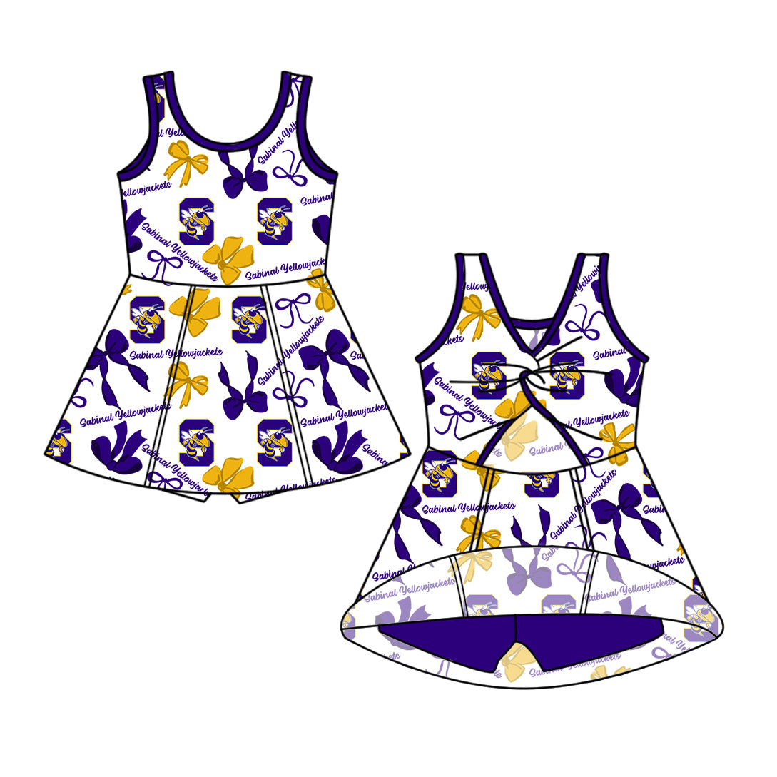 ( Moq 5 each style ) Baby Girl Toddler Bees Team Bows Sibling Dress Set