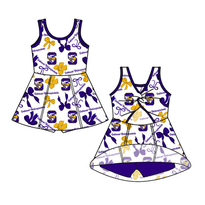 ( Moq 5 each style ) Baby Girl Toddler Bees Team Bows Sibling Dress Set