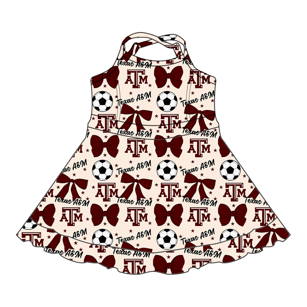 ( Moq 5 each style ) Baby Girl Toddler Team Bows Soccer‌ Sibling Shirt Dress Set