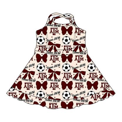 ( Moq 5 each style ) Baby Girl Toddler Team Bows Soccer‌ Sibling Shirt Dress Set