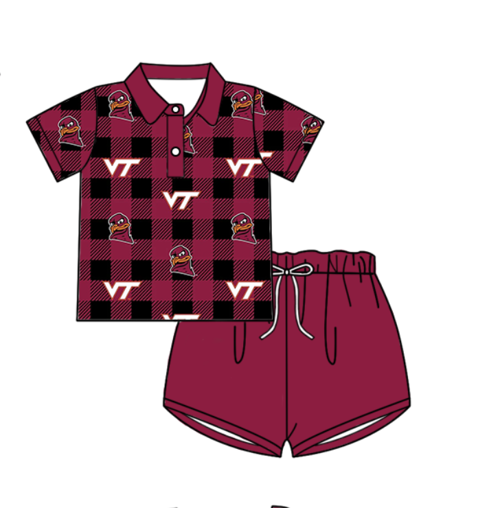 ( Moq 5 each style ) Baby Boy Girl VT Team Black Red Plaid Sibling Shirt Set
