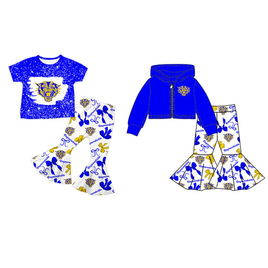 ( Moq 5 each style ) Baby Girl Cat Team Sibling Blue Bows Dress Set 7.21