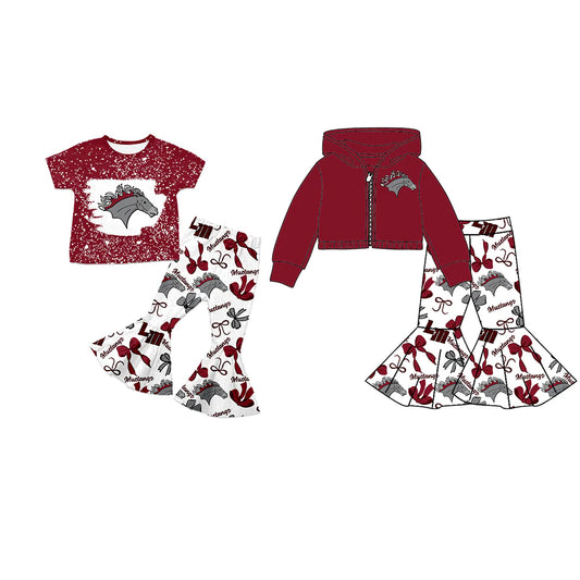 ( Moq 5 each style ) Baby Girl Team Sibling Horse Bows Dress Set 7.23