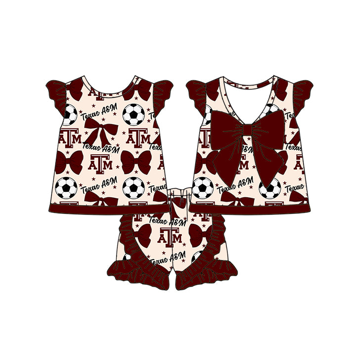 ( Moq 5 each style ) Baby Girl Toddler Team Bows Soccer‌ Sibling Shirt Dress Set