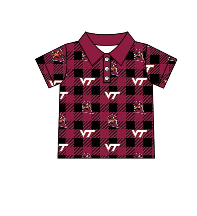 ( Moq 5 each style ) Baby Boy Girl VT Team Black Red Plaid Sibling Shirt Set