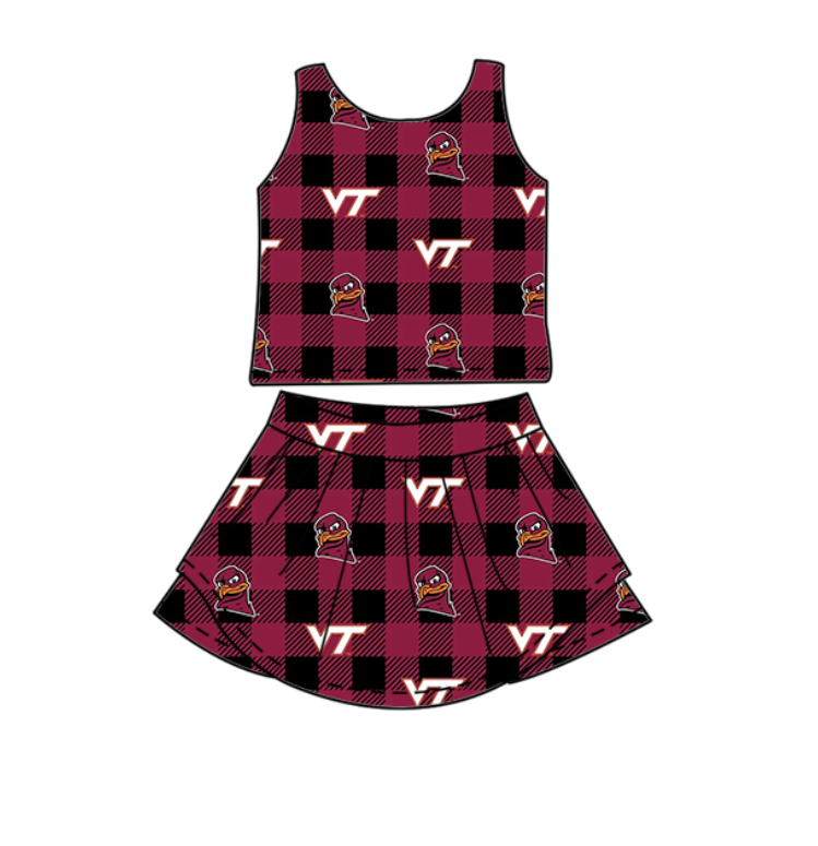 ( Moq 5 each style ) Baby Boy Girl VT Team Black Red Plaid Sibling Shirt Set