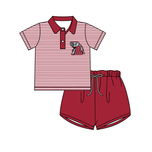 Moq 5 Baby Boy Short Sleeves Elephant Stripes Shirt Shorts Team Set