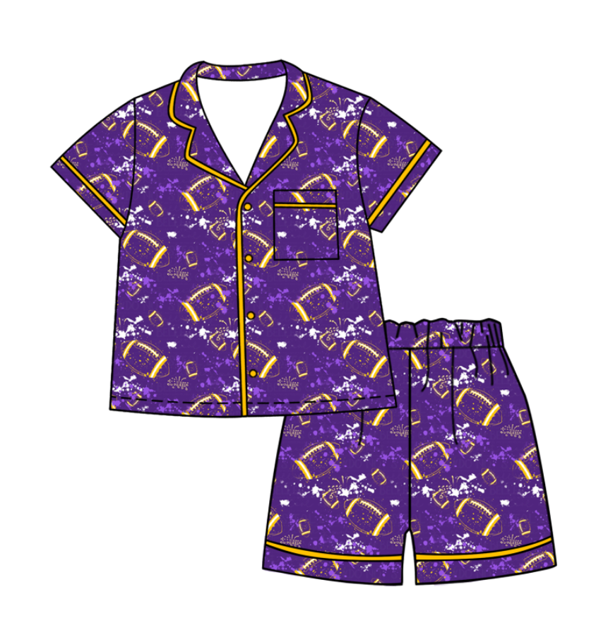 ( Moq 5 Each Style ) Baby Boys Girls Kids Football Sibling Shorts Romper Bows Dresses Set Team Purple Clothes