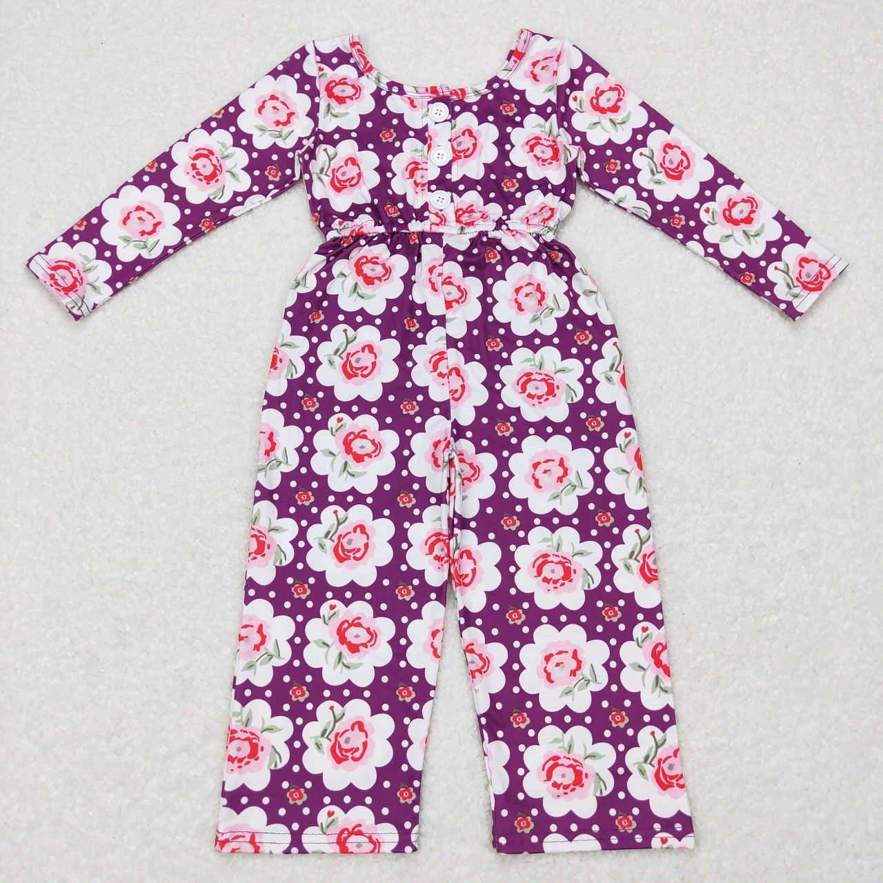 GLP0928 Baby Girl Long Sleeves Floral Pocket Tunic Purple Pants Outfit