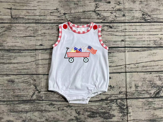 No Moq Pre-order July 4th Baby Boy Embroidery One Piece Romper