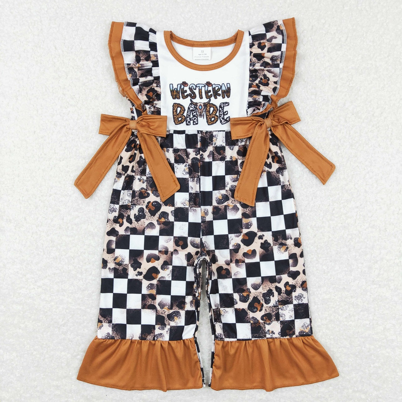 SR0185 Baby Girl Western Baby Kids Checkered Romper