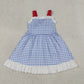 Baby Girls Sleeveless Blue Plaid Ruffle Knee length Dress 4th of July Clothes RTS
