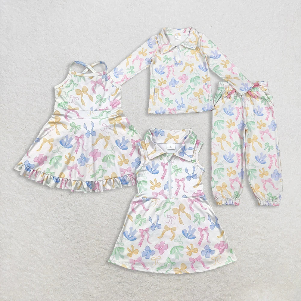 Baby Girl Sleeveless Bows Yoga Active Skort Sibling Knee Length Dress RTS