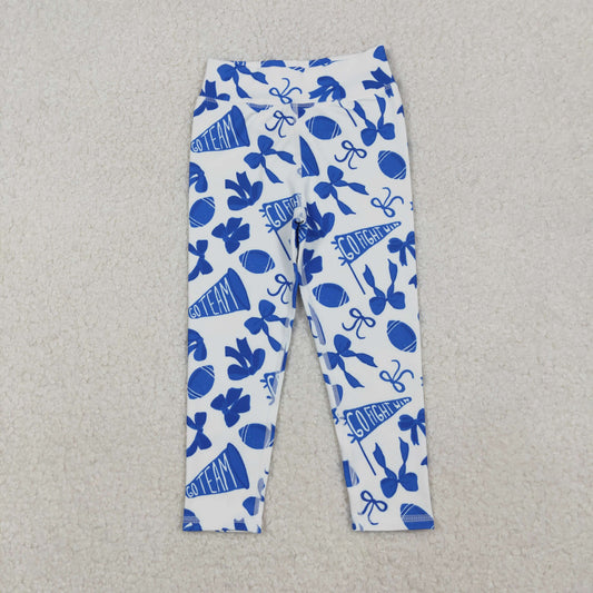 Baby Girls Kids Blue Football Bows Team Cheer Yoga Active Pants Bottom RTS