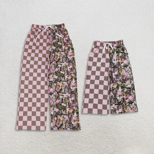 Sibling Baby Girls Adult Woman Leaves Checked Pockets Mommy and Me Pants Bottoms Clothes