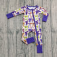 Baby Girl Long Sleeves Bows Halloween Purple Zipper Halloween Pajamas Romper RTS