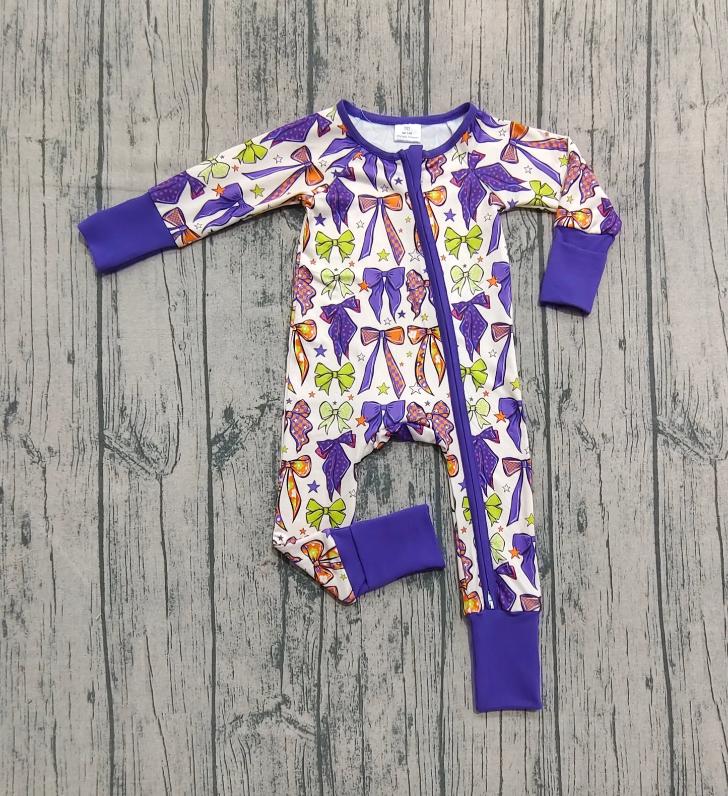 Baby Girl Long Sleeves Bows Halloween Purple Zipper Halloween Pajamas Romper RTS