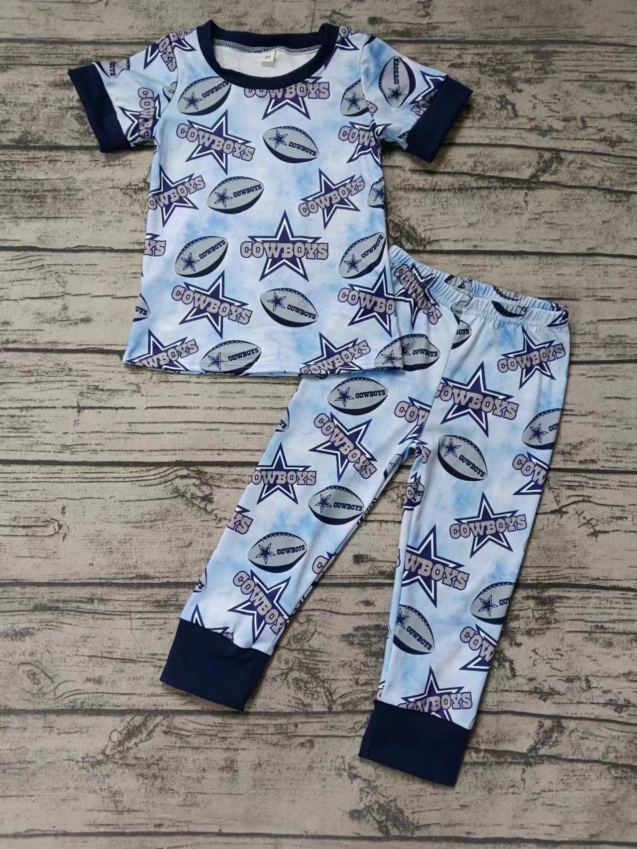 Moq 5 Baby Kids Short Sleeves Shirt Team Pants Pajamas Blue Set