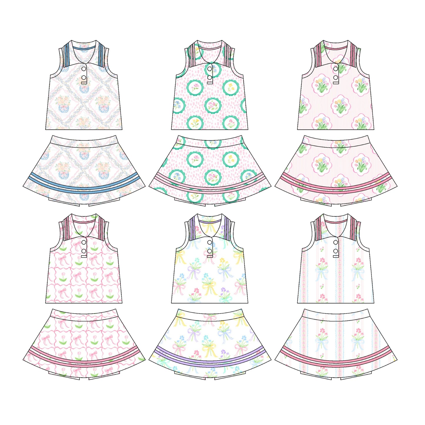 ( Moq 5 Each Style ) Baby Girl Sleeveless Flower Tops Skorts Sibling Set 3.27