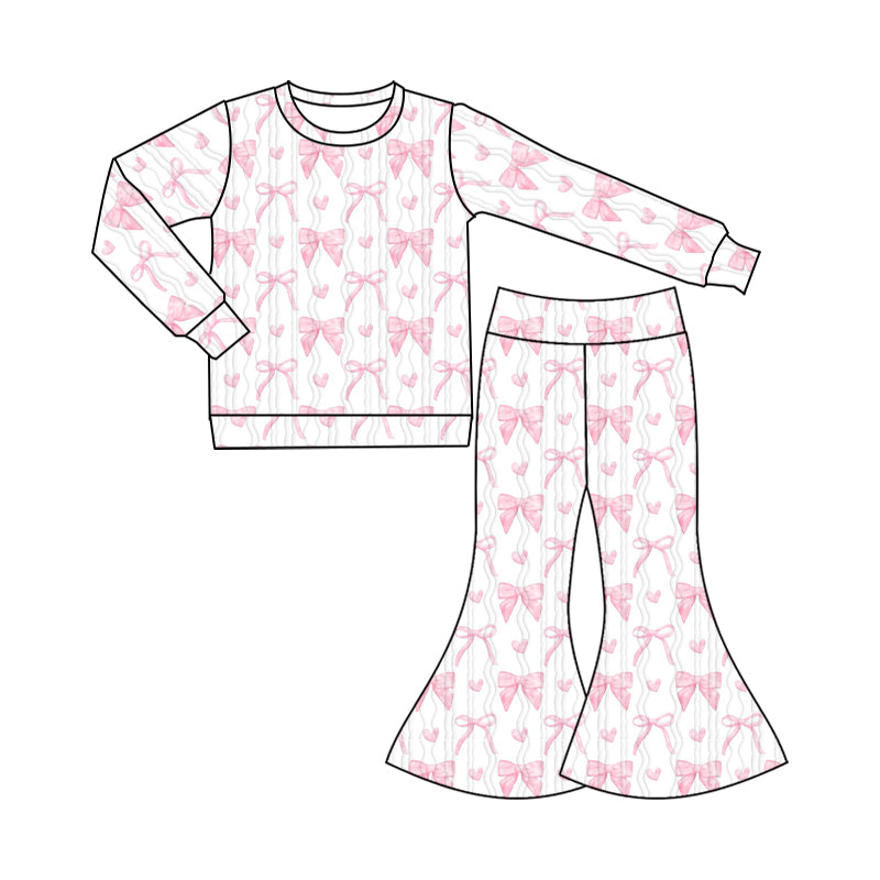 Baby Girl Long Sleeves Pink Bows Hearts Shirt Bell Pants Valentine Set