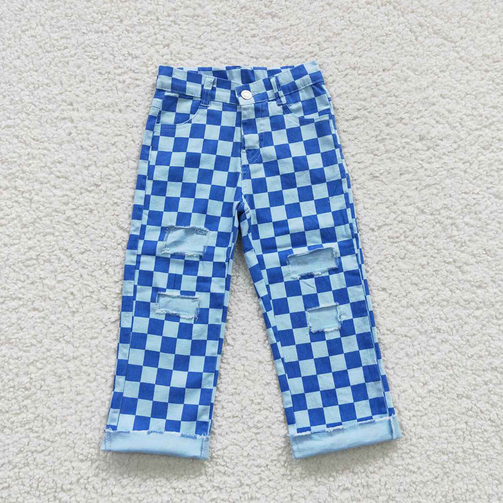 P0097 Baby Boy Checkered Denim Jeans Pants