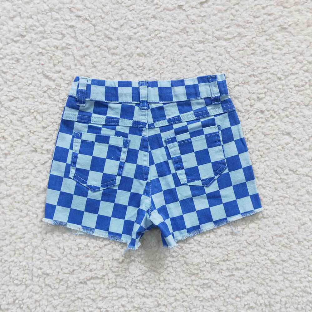 SS0093 Baby Boy Plaid Denim Blue Shorts